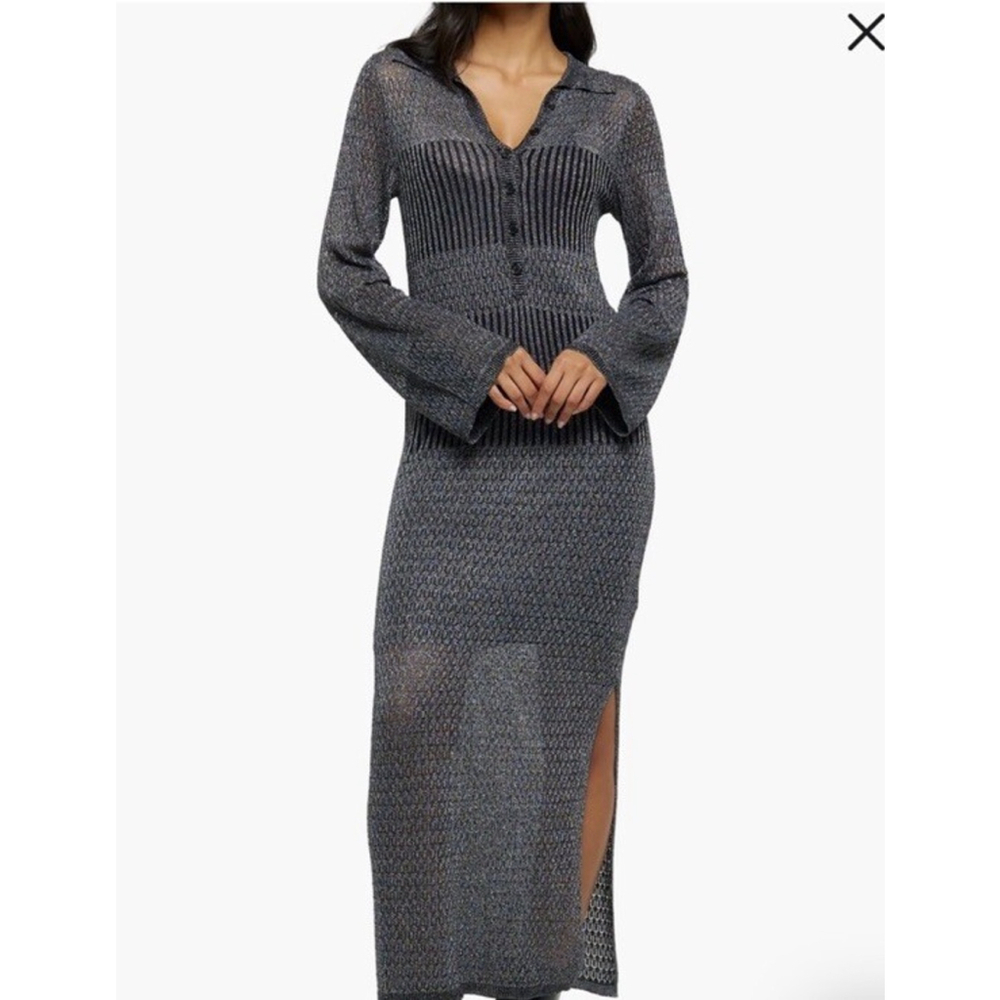River Island Stella Gray Black Shimmer Knit Maxi Dress XS